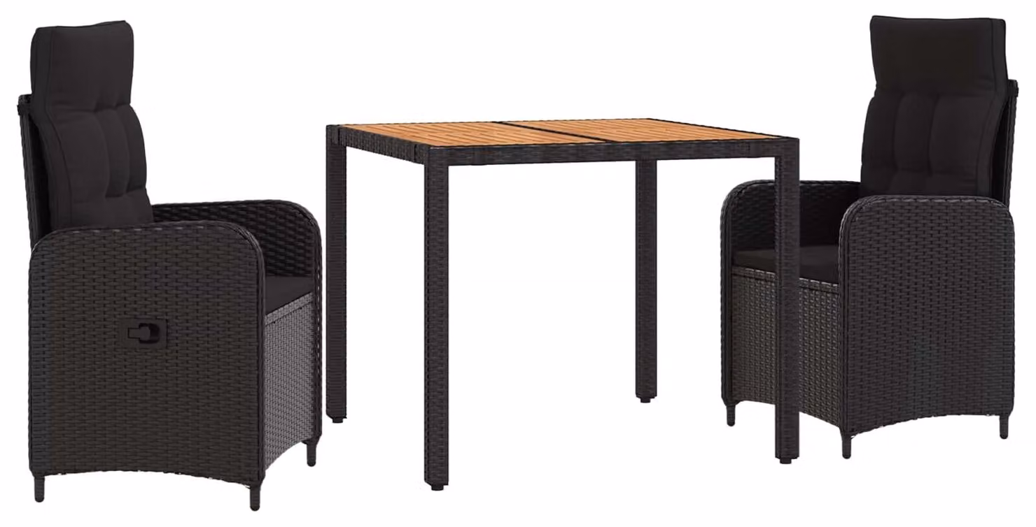 Set da tavolo da esterno, 3 pezzi, colore nero