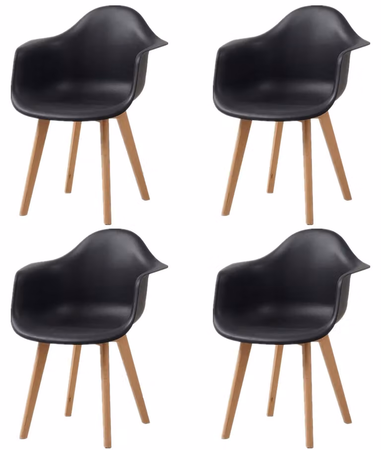 Sedie da pranzo - Set di 4 - Design minimalista, stile retrò moderno - Con schienale - Seduta in plastica - Gambe in faggio