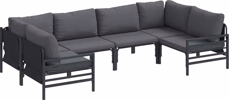 Set Divano da Giardino con cuscino 6 pcs Nero Acciaio