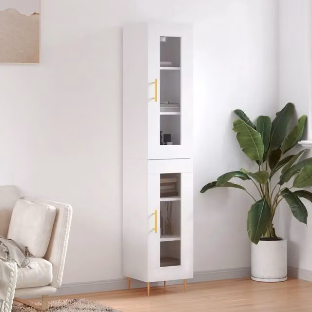 Credenza moderna bianca vidaXL con ante a battente e ripiani interni L/P/H: 34,5 x 34 x 180 cm