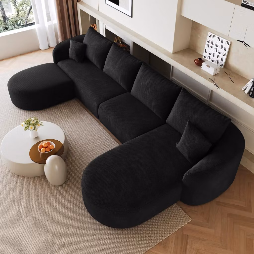 Divano angolare modulare MODFU in tessuto nero con cuscini, L/P/H: 336 x 168 x 85 cm – 2