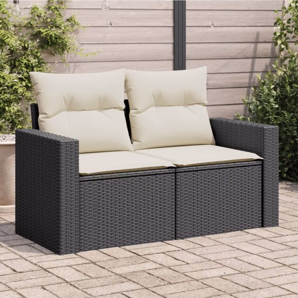 vidaXL Divano da Giardino a 2 Posti in Polyrattan con Cuscini Imbottiti Nero e Bianco