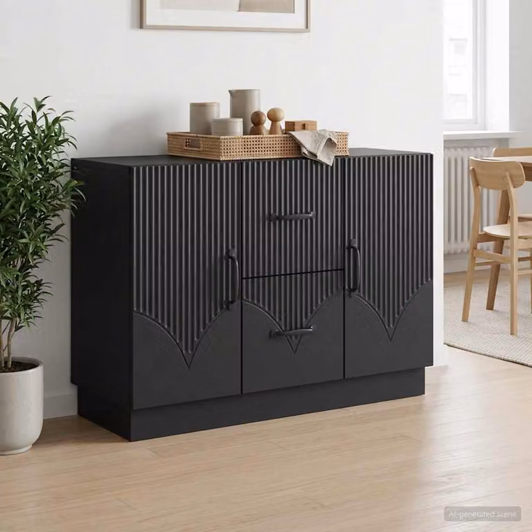 Credenza moderna vidaXL in legno ingegnerizzato nero opaco L 89 x P 34,5 x H 57 cm