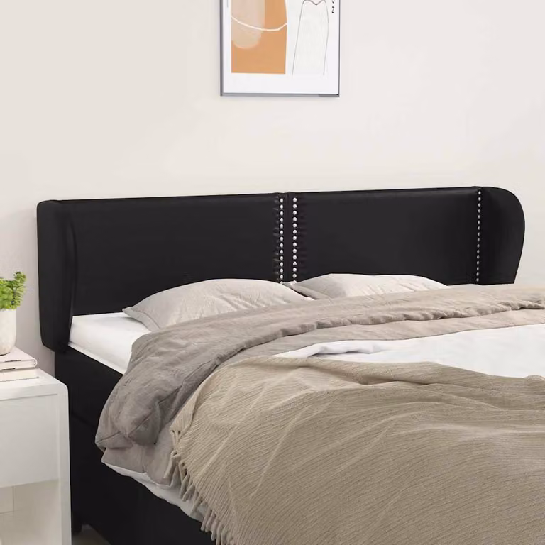 Testiera ad orecchio vidaXL in similpelle nera con struttura in legno, L: 147 cm, P: 23 cm, H: 78-88 cm