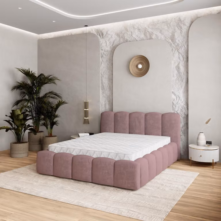 Letto imbottito Masseno FALINA K 120x200 cm, letto imbottito con cassetti - Rosa, KRONOS 27
