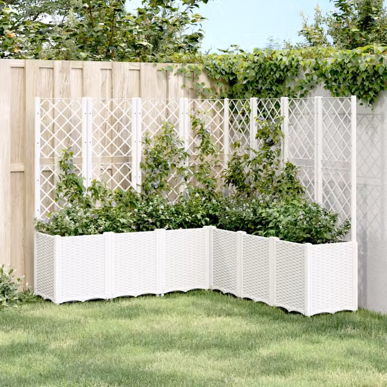 Fioriera da giardino con traliccio vidaXL bianca in plastica L: 160 cm, P: 160 cm, H: 140 cm