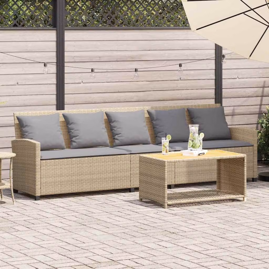 vidaXL Divano da Giardino a 5 Posti in Polyrattan con Cuscini Beige e Grigio e Struttura in Metallo