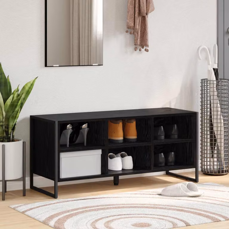 Scarpiera mobile vidaXL in stile industriale con ripiani in legno e metallo, colore nero, L 100 x P 35 x H 44 cm