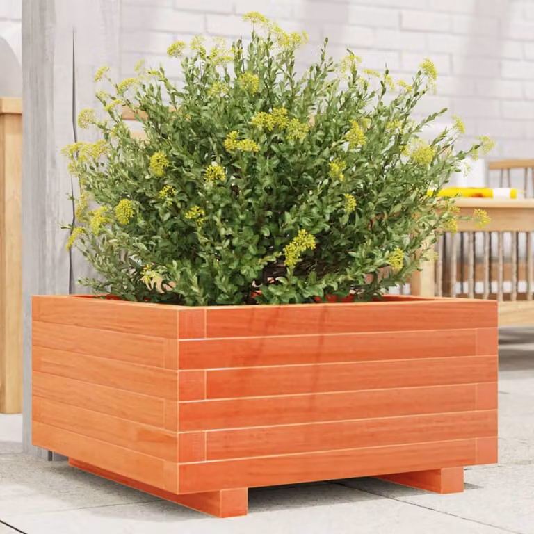 Fioriera da giardino vidaXL in legno di pino massello, colore marrone e arancione, L 50 cm x P 50 cm x H 26,5 cm