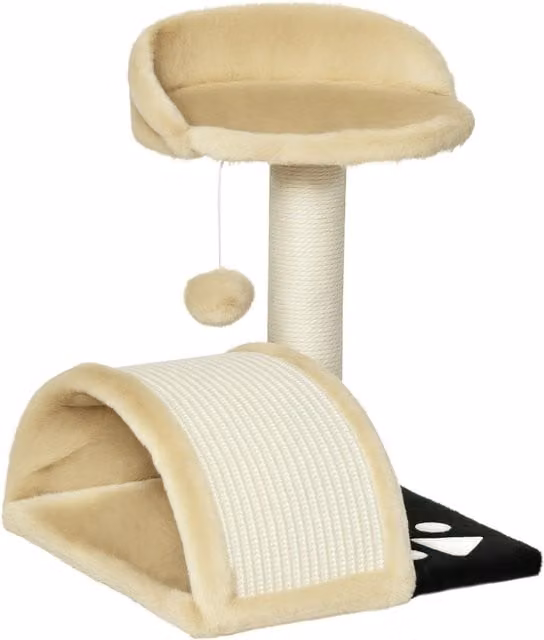 Albero Tiragraffi per Gatti PawHut con Cave e Giocattoli Integrati in Sisal, Beige, L 35.5 cm x P 37 cm x H 46 cm