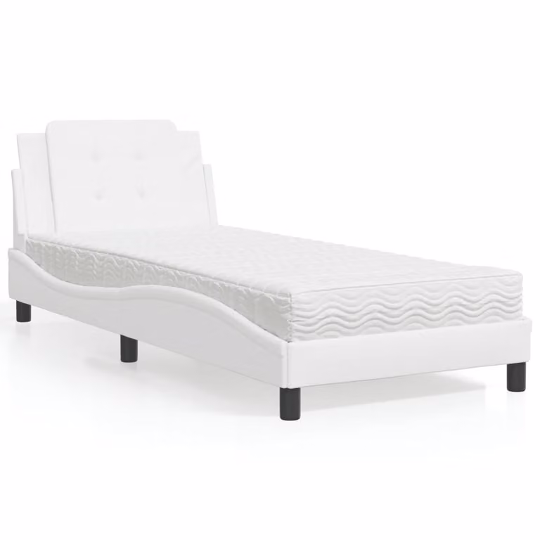 Letto con Materasso vidaXL Zadar Bianco in Similpelle, L/P/H: 90 x 200 cm