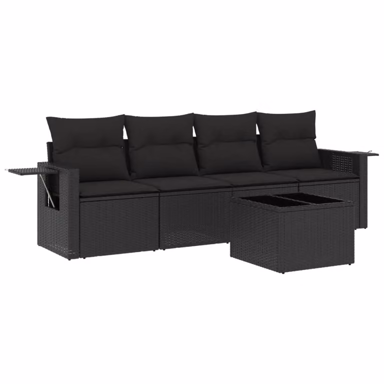Set Divani da Giardino 5 pz con Cuscini in Polyrattan Nero