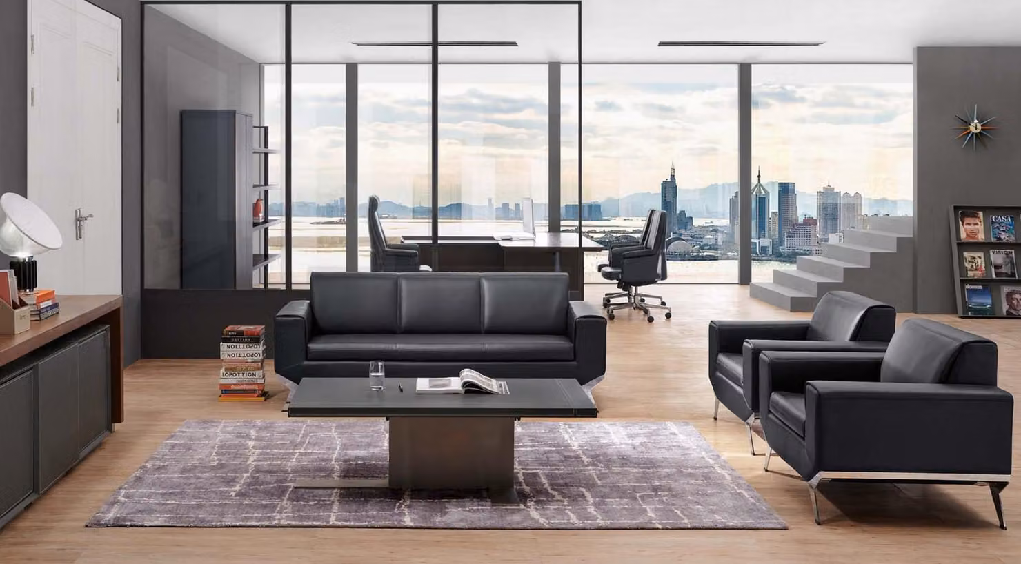 Kunstleder Chesterfield-Sofa in Schwarz modern