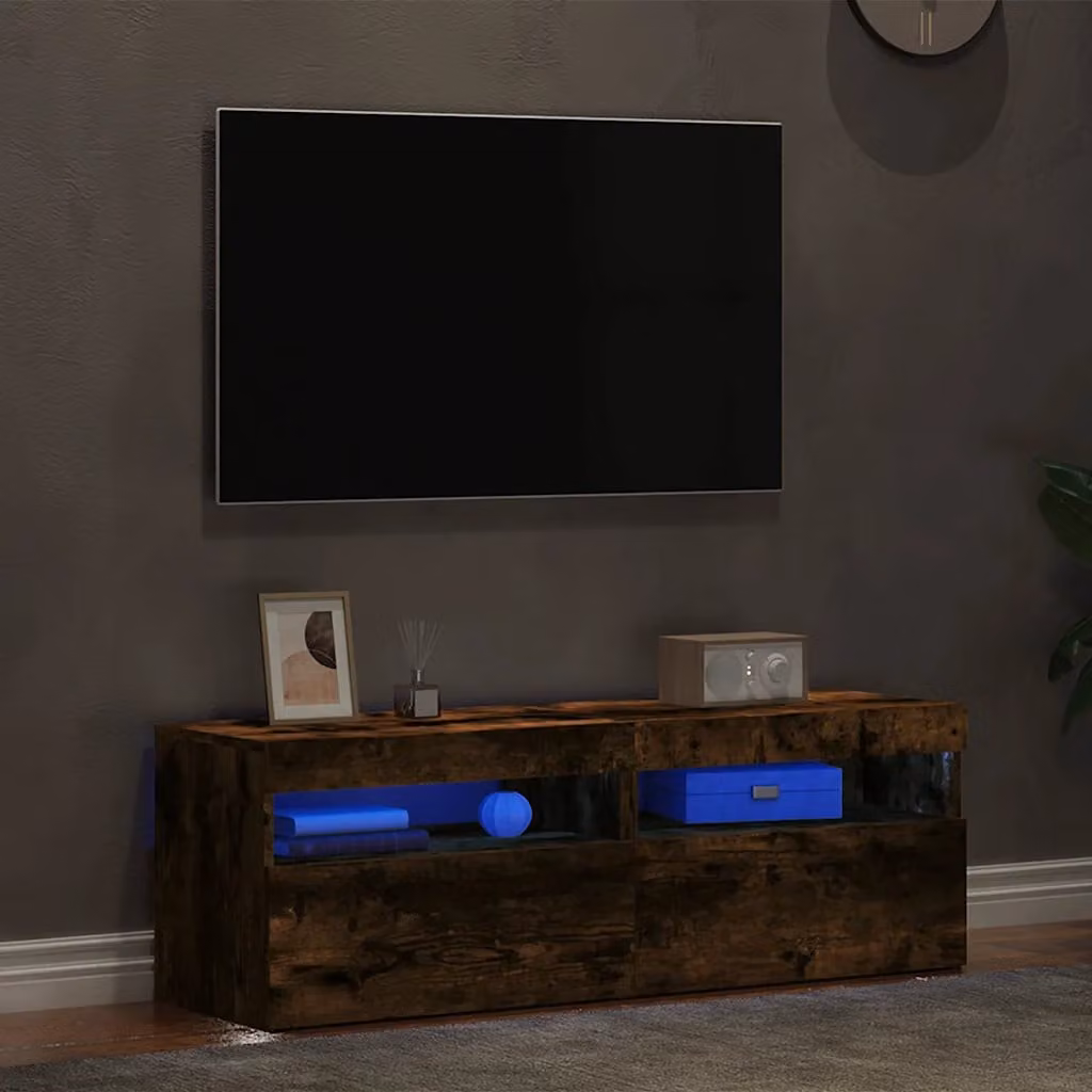 Set di 2 mobili porta TV vidaXL con luci LED in colore rovere fumo, L: 60 cm, P: 35 cm, H: 40 cm