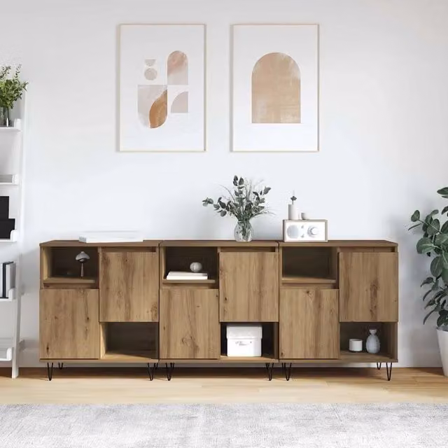 Credenza 3 pz-Set di 3 Buffet-Armadio da cucina Rovere artigianale 60 x 35 x 70 cm 219273