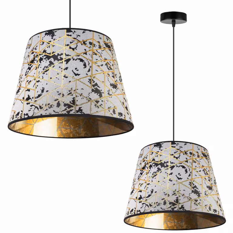 Lampada a sospensione, lampadario, paralume, motivo dorato