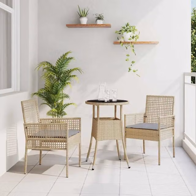 Set da giardino moderno vidaXL in rattan e vetro, colore beige e grigio – 1