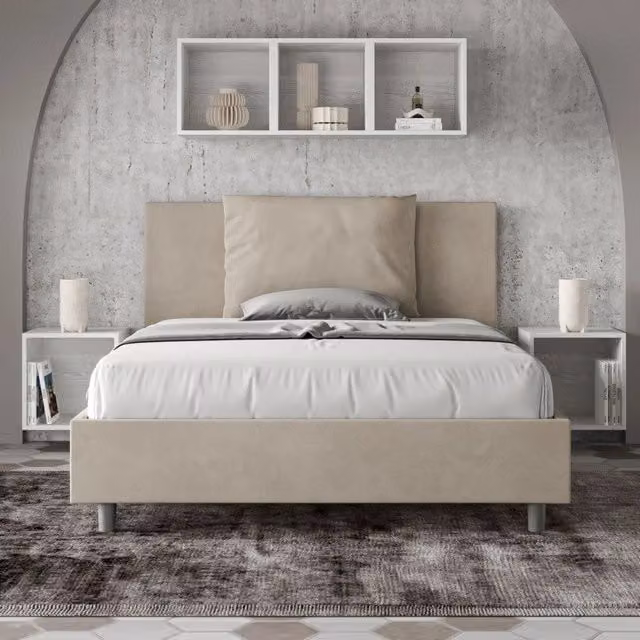 Letto imbottito Antea Ityhome in microfibra beige con rete, L: 145 cm, P: 202 cm, H: 110 cm – 1