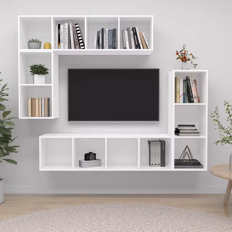 Set di mobili porta TV vidaXL 4 pezzi bianco in legno e MDF per soggiorno con design minimalista e montaggio a parete