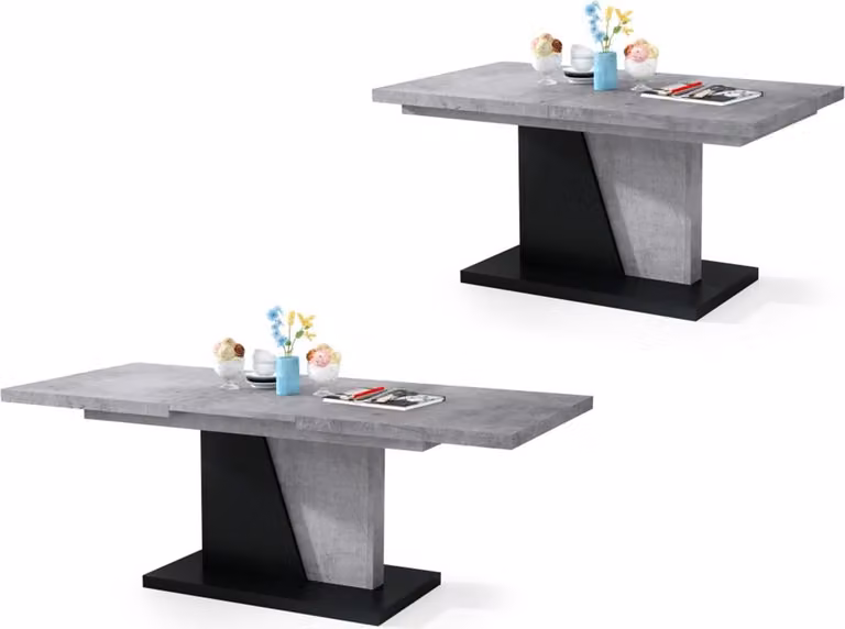 Tavolino All4All Noel, tavolino da caffè, tavolino da salotto, tavolino da divano con ripiani, tavolo da pranzo con piano estraibile, pieghevole, 120x70 cm, cemento Millenium + nero