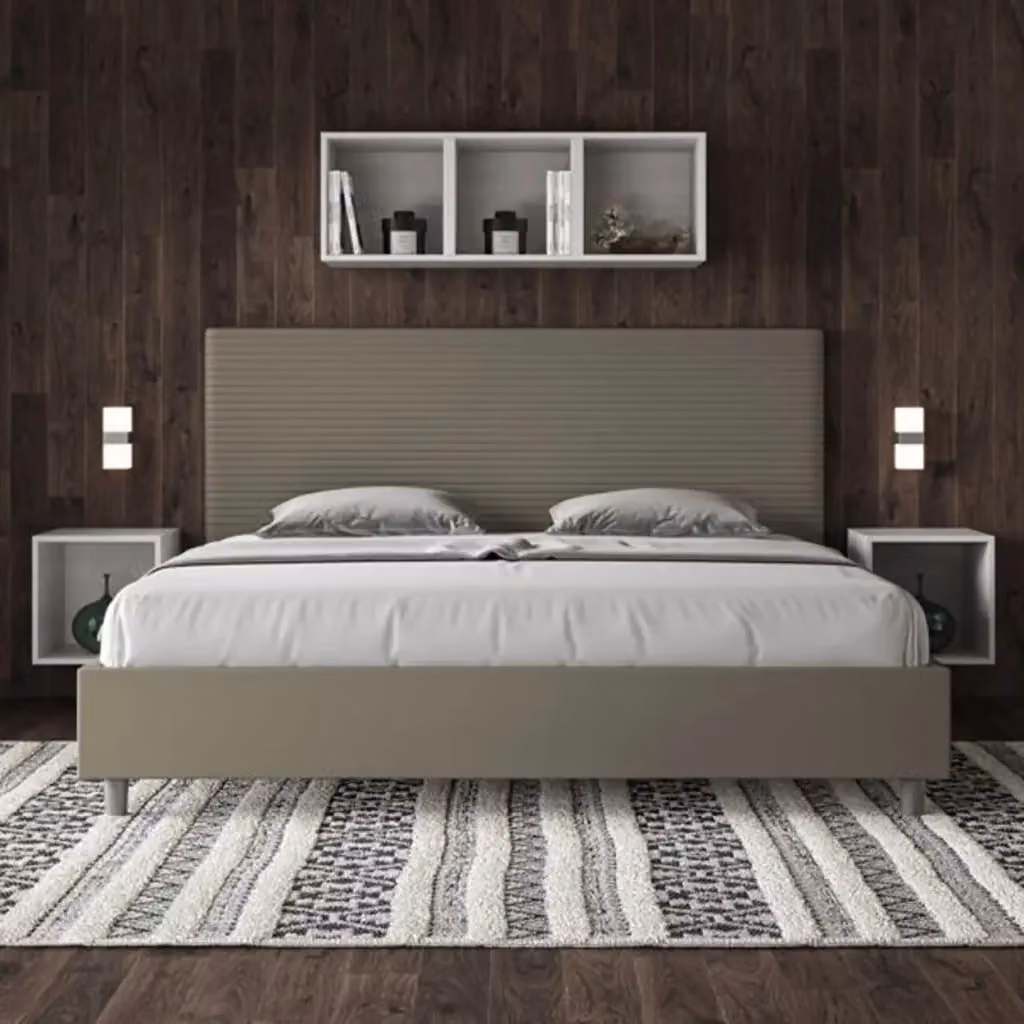 Letto contenitore imbottito Ityhome Focus in similpelle beige L/P: 180 x 190 cm – 2