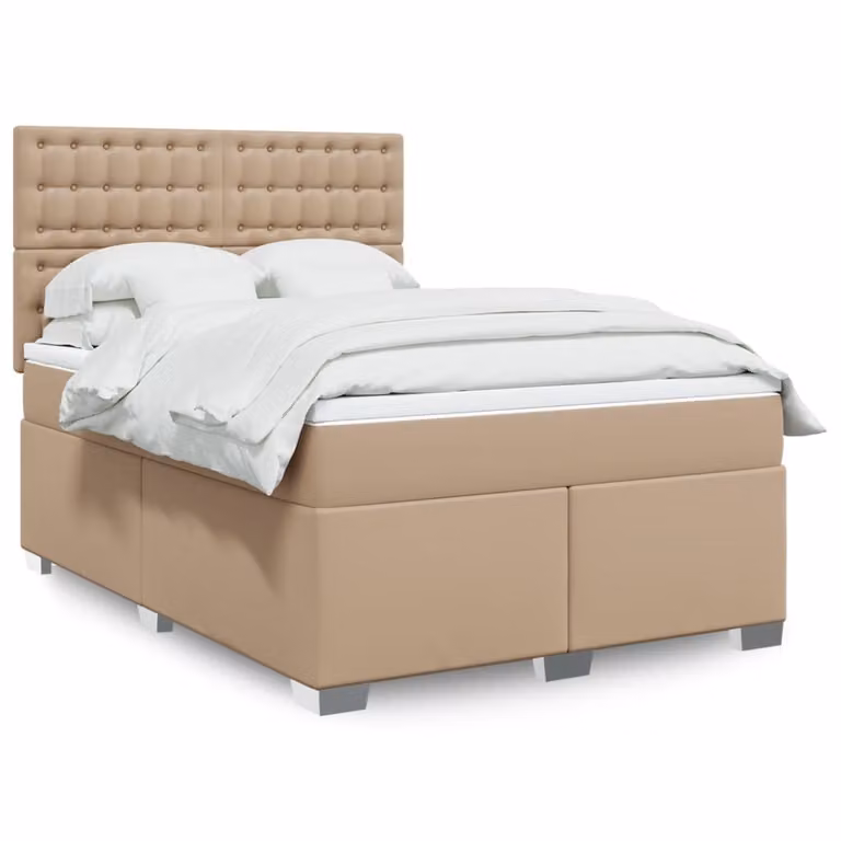 vidaXL Giroletto a Molle con Materasso in Similpelle Beige, L/P/H: 140 x 200 cm