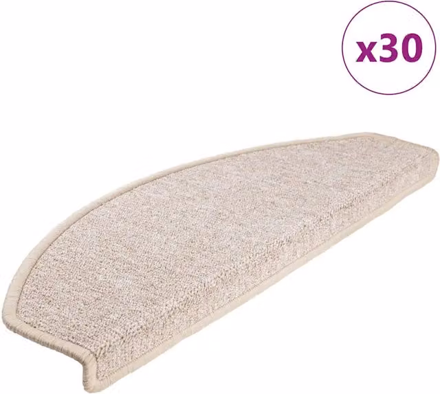 Set di 30 tappetini per scale semicircolari vidaXL, colore beige, antiscivolo e fonoassorbenti, L: 65 cm, P: 24 cm, H: 3,5 cm