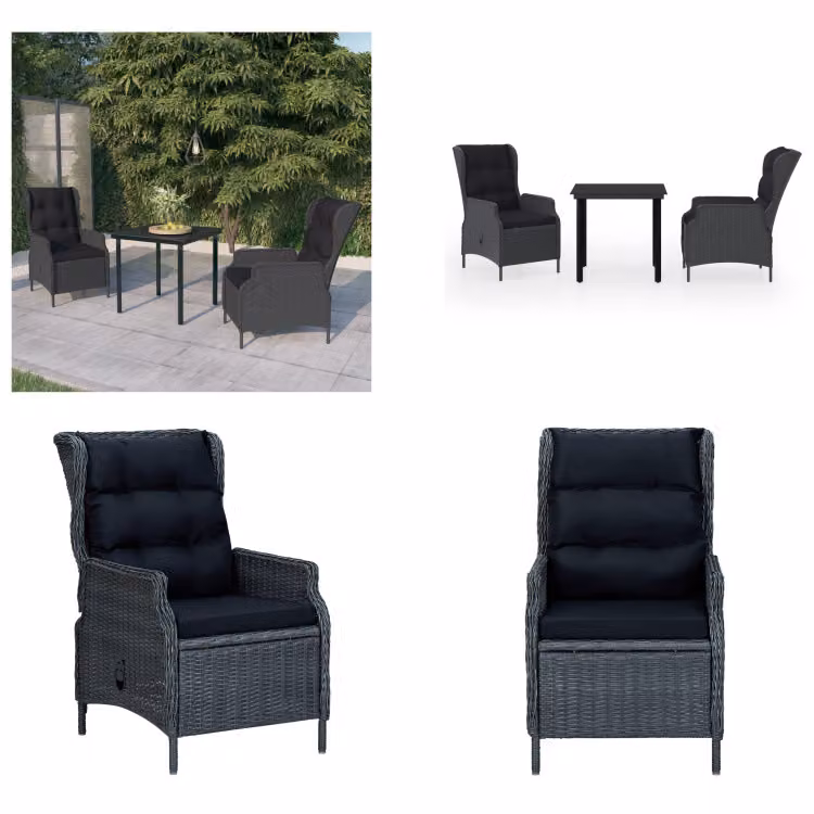 vidaXL Set da pranzo da giardino 3 pezzi grigio scuro - Set da pranzo da giardino - Set da pranzo in polirattan - Set da pranzo da esterno