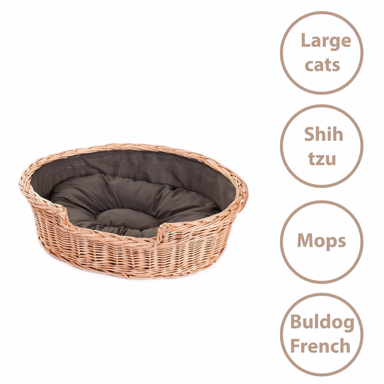 Cestino per cani in vimini ovale con cuscino 60X43 H16 CM
