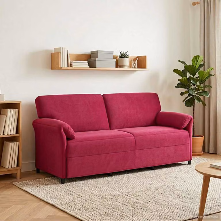 Divano 3 posti vidaXL in velluto rosso con cuscini, design moderno e struttura in metallo, L: 198 cm, P: 83 cm, H: 95 cm