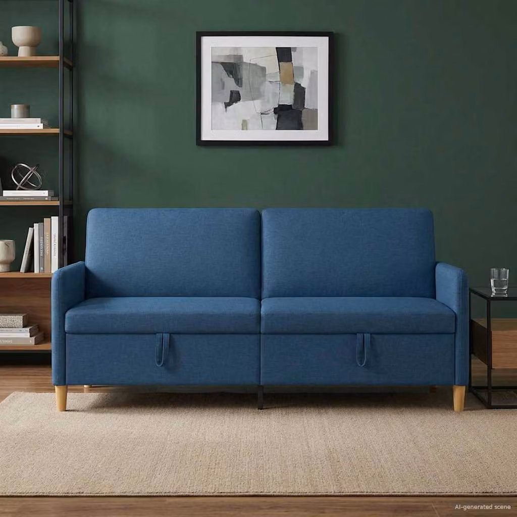 Divano moderno vidaXL con contenitore apribile in tessuto blu, L: 192 cm, P: 78 cm, H: 87 cm