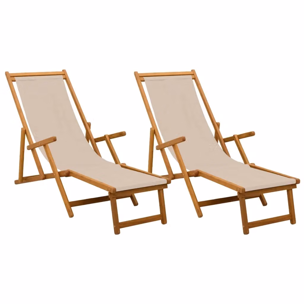 Set di 2 lettini prendisole pieghevoli vidaXL in legno di tiglio con tessuto beige resistente ai raggi UV e poggiatesta regolabile – 2