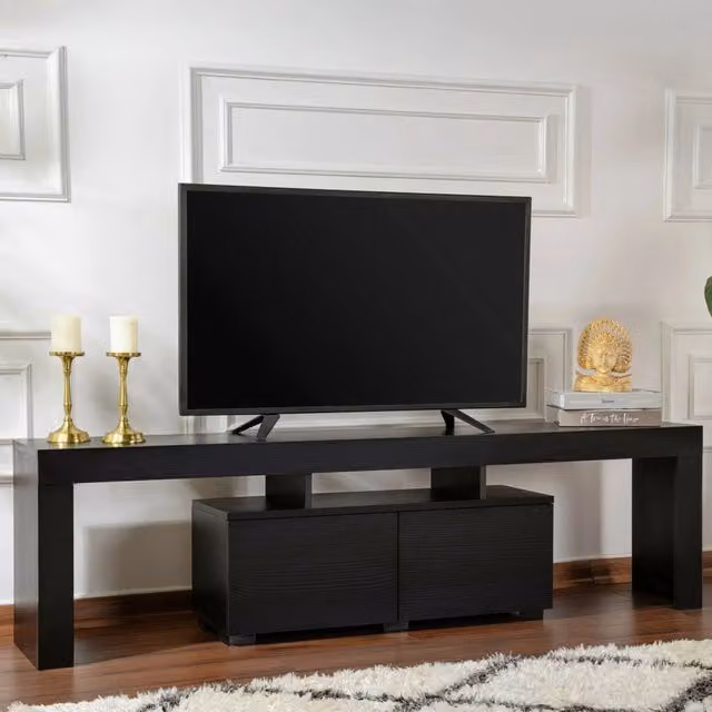 Mobile porta TV Andarna DMORA, Credenza da soggiorno moderna in MDF nero opaco, L 180 x P 31,3 x H 50 cm