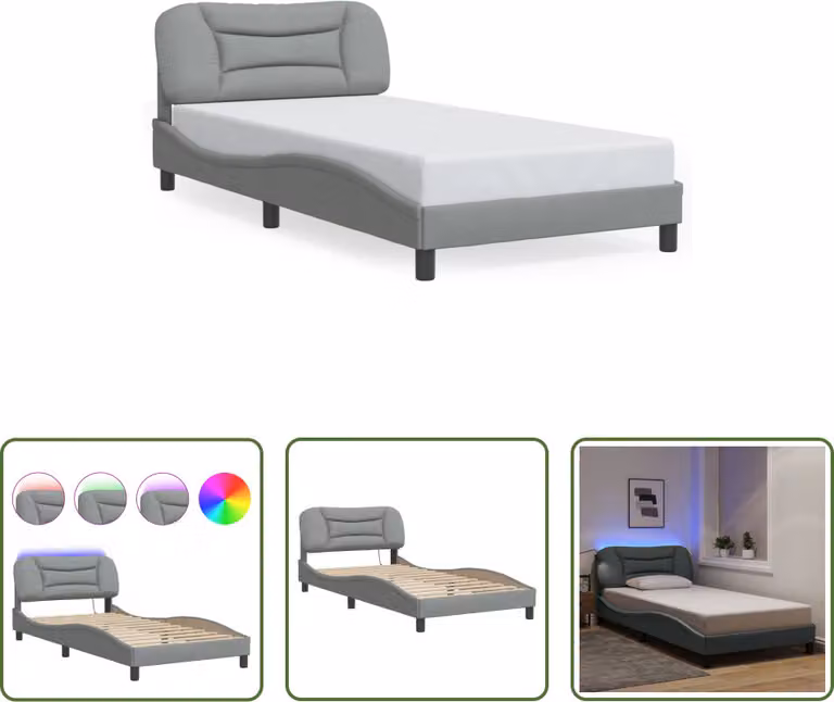 The Living Store Struttura letto con LED Light grigio 100x200 cm in tessuto