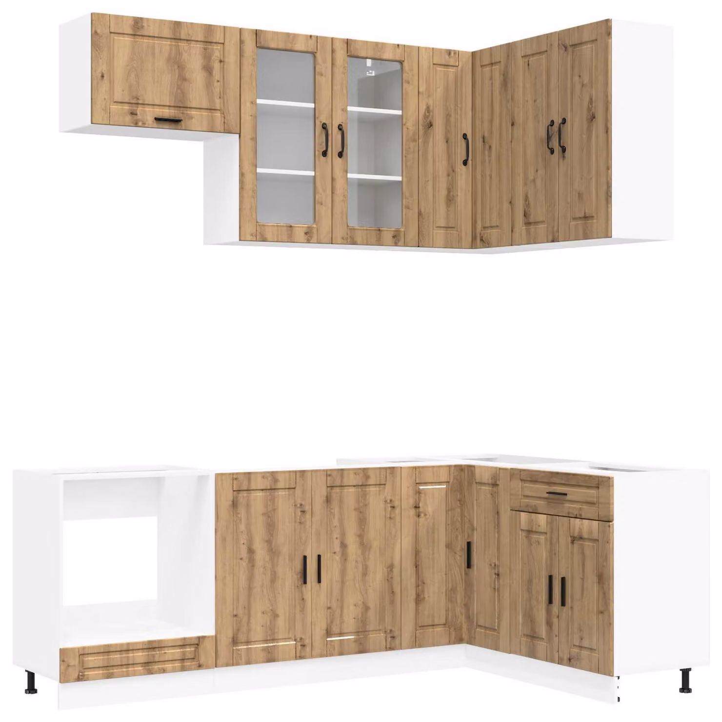 Set da cucina PORTO, 8 pezzi, realizzato in materiale composito effetto legno "Artisan Rovere"
