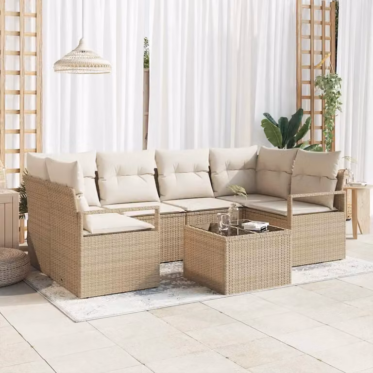 vidaXL Set Divano da Giardino 7 Pezzi con Tavolino in Acciaio e Cuscini Beige e Bianco