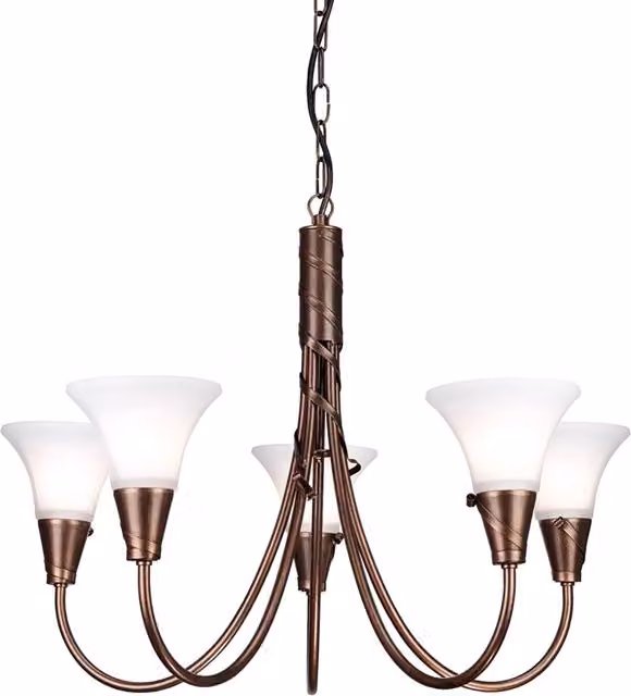 Lampadario Contemporaneo Emily Acciaio Rame Patinato Vetro 5 Luci E14