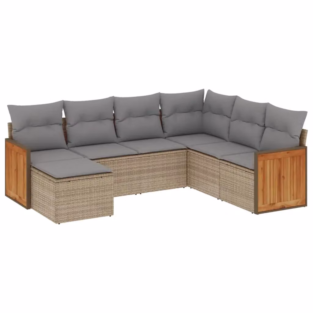 vidaXL Set Divani da Giardino a L 7 pz in Polyrattan con Cuscini Beige e Grigio – 2