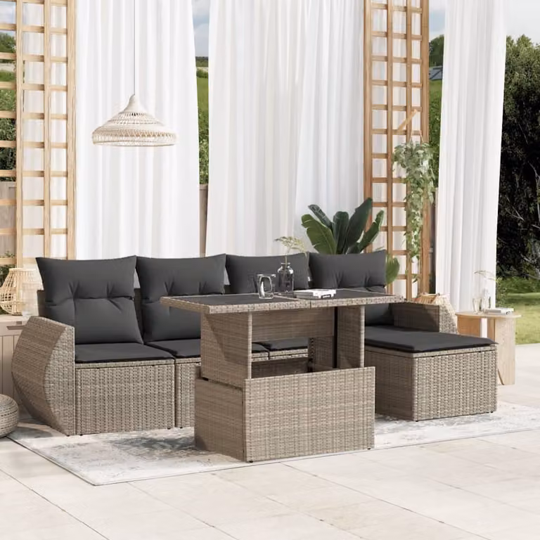 Maison Exclusive - Set Divano da Giardino 6pz con Cuscini Grigio Chiaro Polyrattan