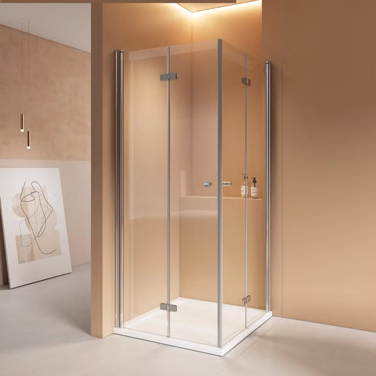 Cabina doccia EMKE 75x75x185cm porta a battente angolare, vetro di sicurezza temperato da 6 mm, altezza 1850 mm, funzione di sollevamento e abbassamento, look cromato Serie EDF