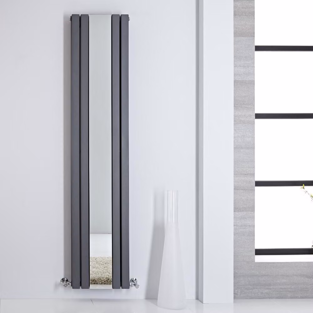 Radiatore Verticale con Specchio Antracite 1800x385mm 1060W Termosifone da Arredo Elegante - Sloane