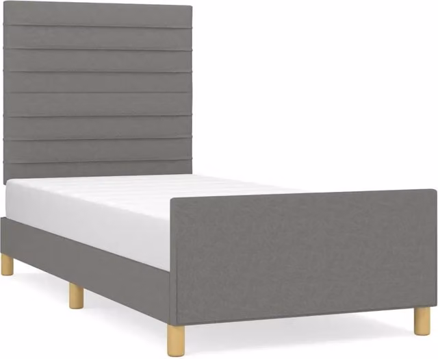 Letto singolo moderno in tessuto grigio con struttura in legno di larice e doghe fisse L/P/H: 200 x 100 x 103 cm – 1