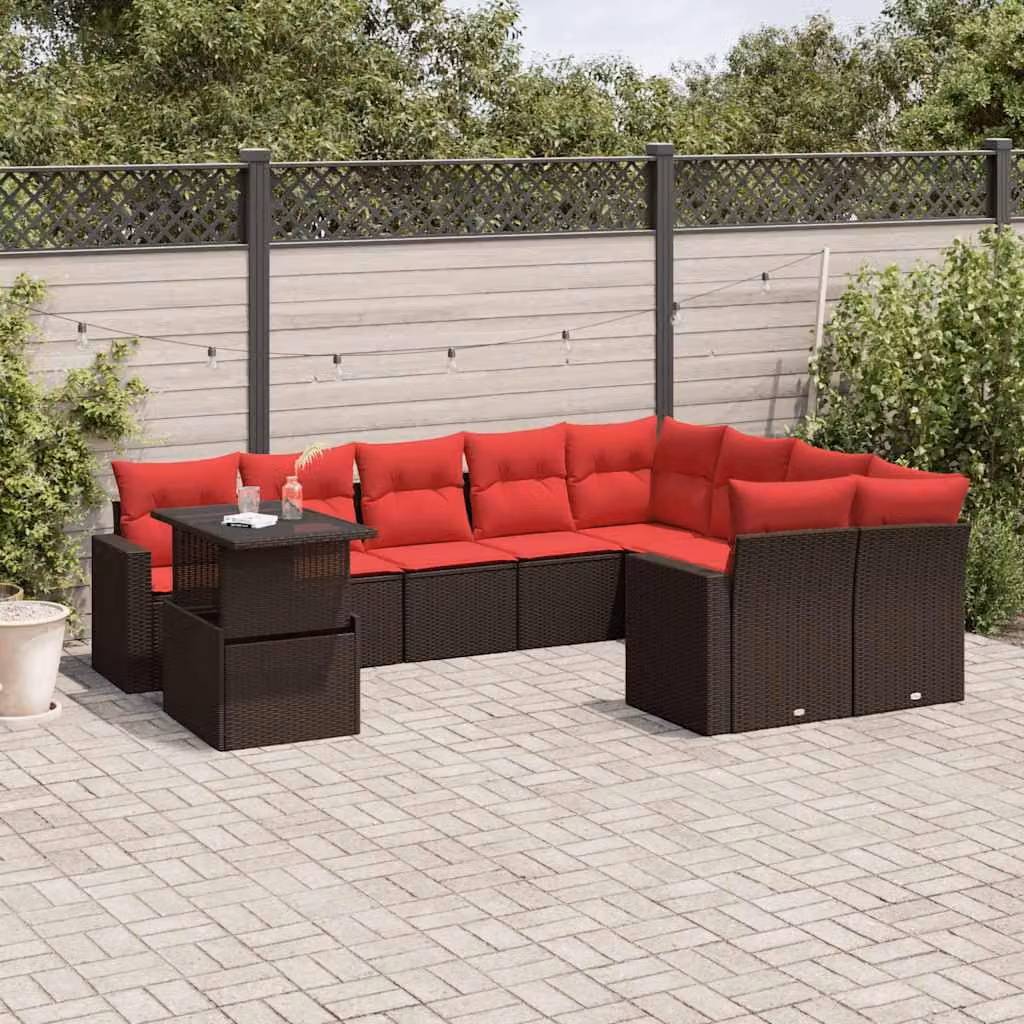 Maison Exclusive - Set da giardino 10 pezzi con cuscini, marrone, polyrattan