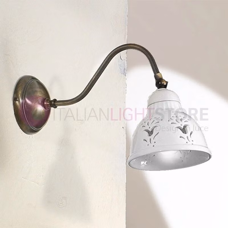 Applique MASSERIA di Ceramiche Borso in ottone e ceramica bianca, stile rustico country con braccio regolabile – 2