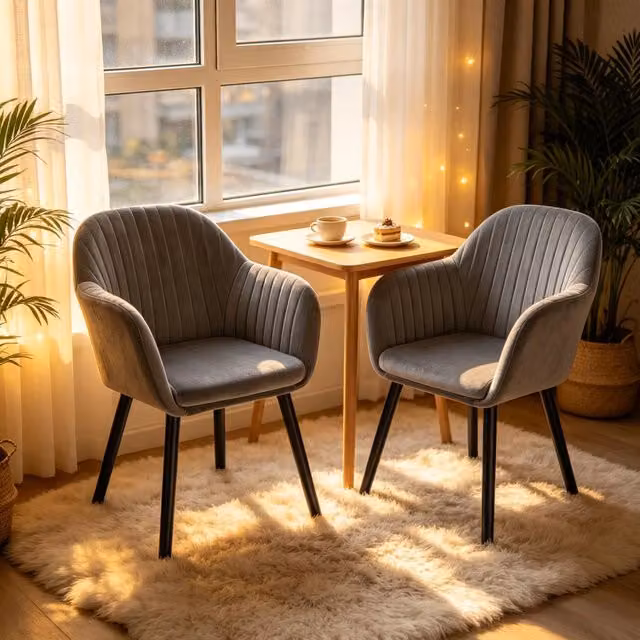 Sedia da pranzo imbottita in velluto con schienale ergonomico e braccioli, set 2 pezzi, gambe in metallo e legno nero