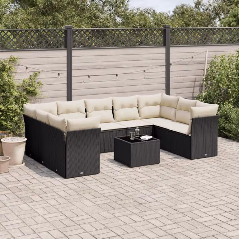 vidaXL Set Divano da Giardino a L con Tavolino e Cuscini, Struttura in Metallo Nero e Bianco