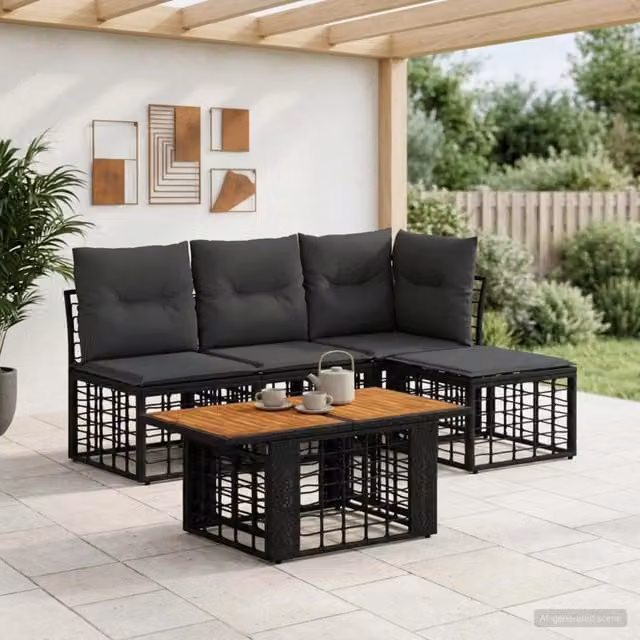 Set Divano da Giardino a L con Poltrona e Tavolino vidaXL, Colore Nero e Grigio, Design Moderno con Cuscini Inclusi e Struttura in Acciaio Verniciato a Polvere – 1
