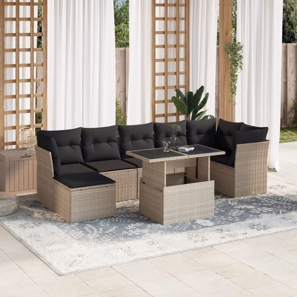 Maison Exclusive - Set Divano da Giardino 8pz con Cuscini Grigio Chiaro Polyrattan
