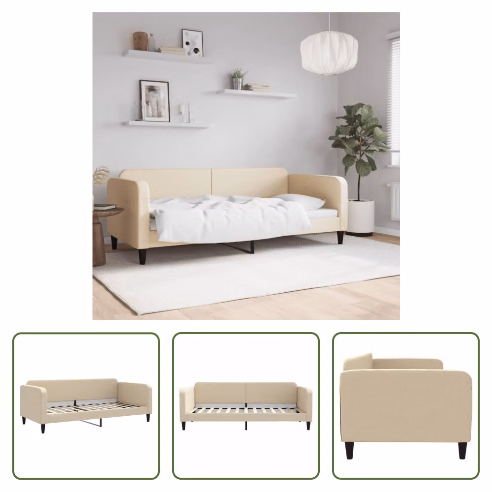 The Living Store Daybed Crema 90x200 cm Tessuto