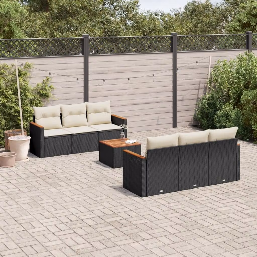 vidaXL Set Divani da Giardino a L con Cuscini 7pz in Polyrattan Nero e Bianco – 1
